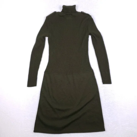 Amanda Charles Sweater Dress Small Olive Green Turtleneck Knit Military Chic - Picture 5 of 8